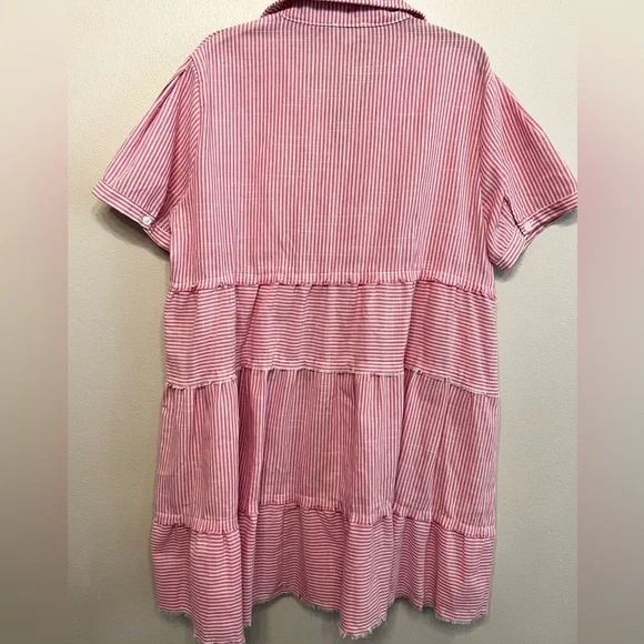 Umgee Pink and White Striped Tiered Dress - Picture 4 of 5